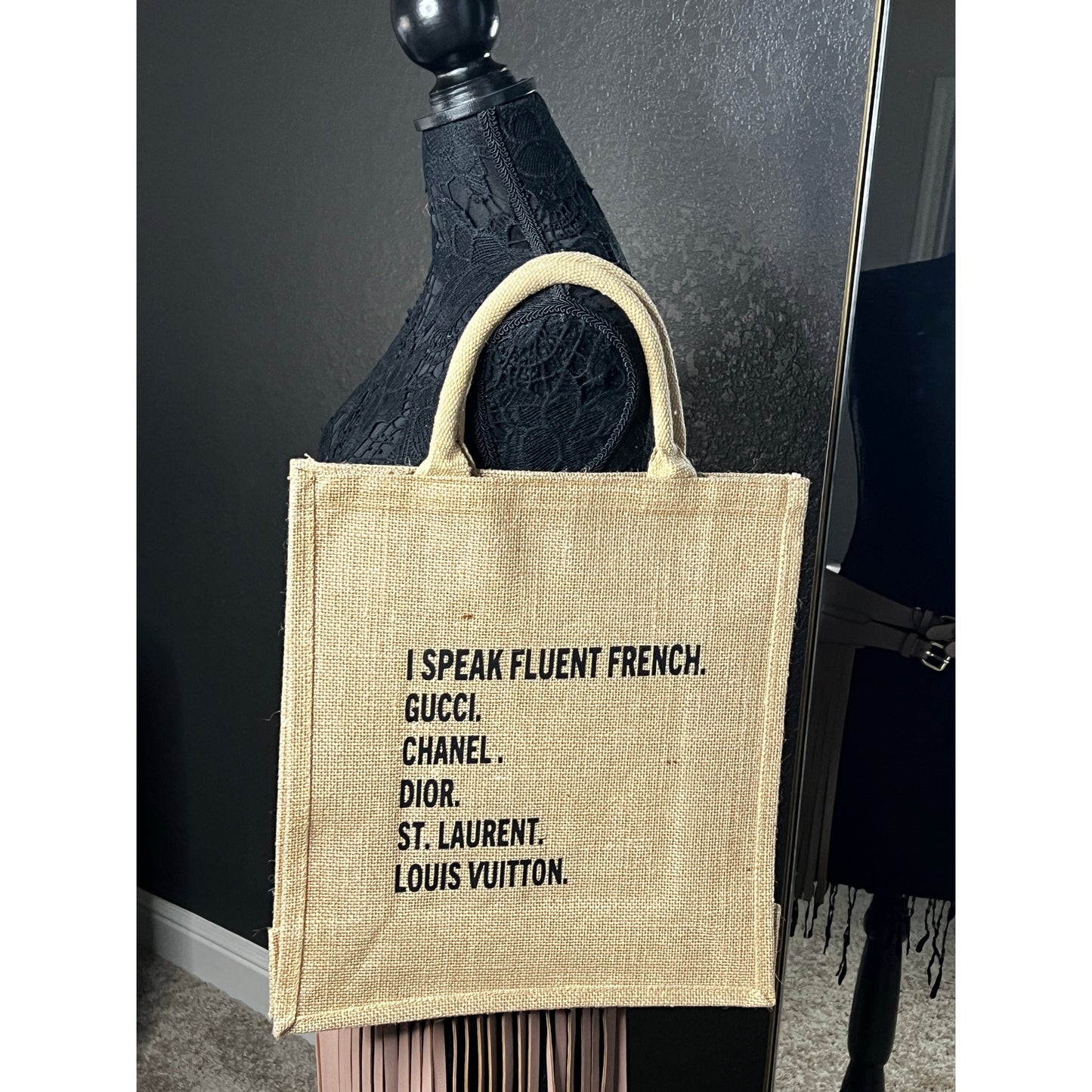 I Speak Fluent French. Jute Shopper Bag